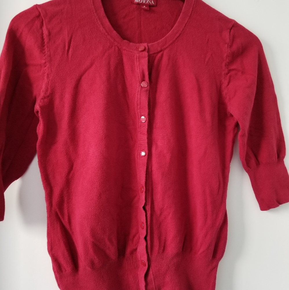 Red cardigan